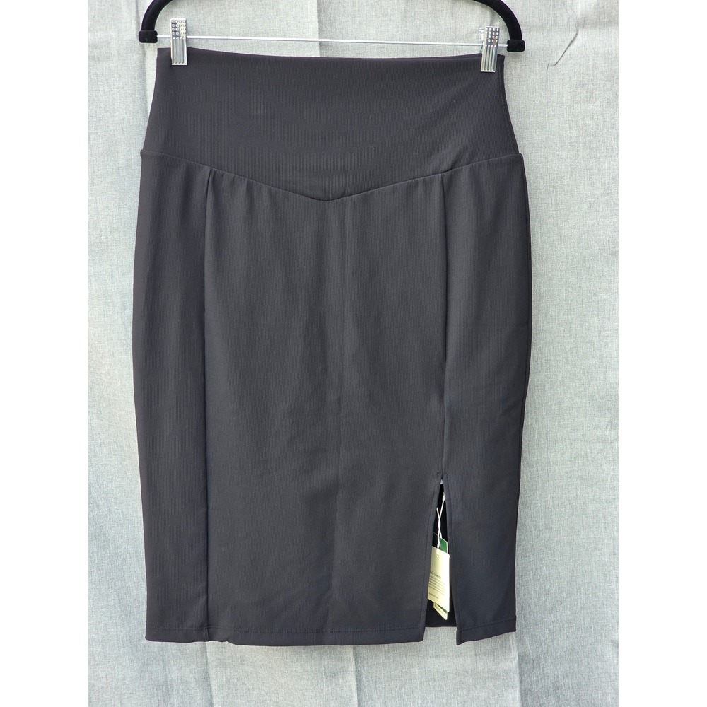 Halara Patitoff Flow Ribbed High Waisted Pencil Skirt Black Slit Size L NWT